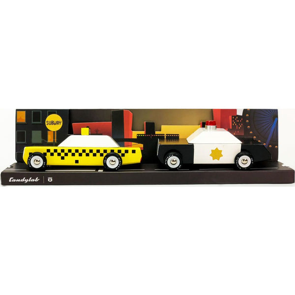 Wood Taxi and Police Car Set