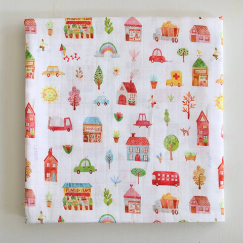 Muslin Swaddle Blanket - Town - Teich Toys & Gifts